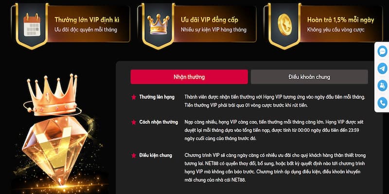 Các lợi ích khi trở thành khách hàng Vip tại Net88