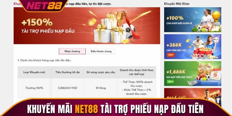 Cách tham gia chương trình 150% phiếu nạp lần đầu tại Net88