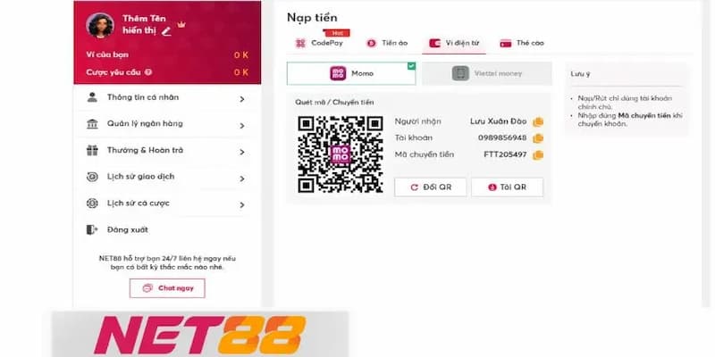 Quy trình nạp tiền Net88 chi tiết cho người mới